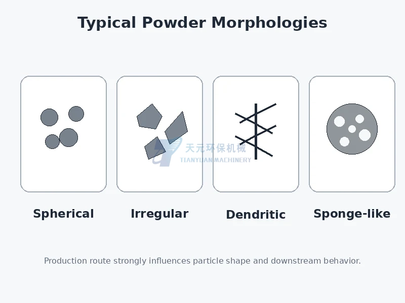 Comparison of spherical irregular dendritic and sponge-like metal powder particle morphologies