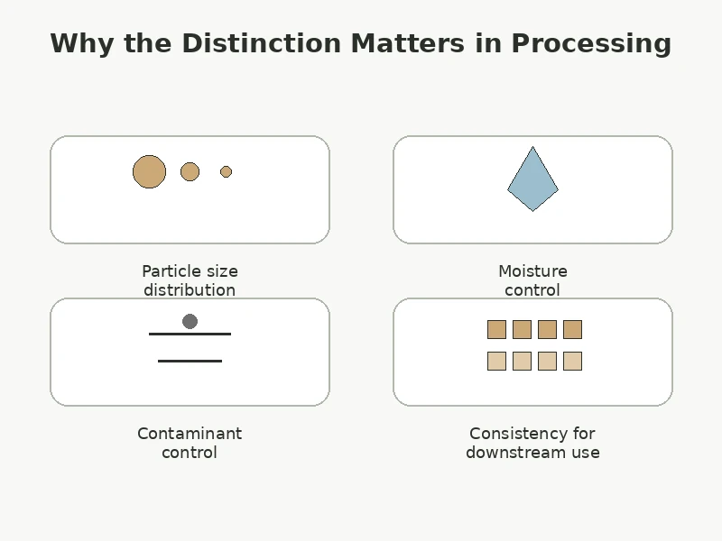 Key quality factors for wood flour including particle size distribution moisture contaminants and consistency