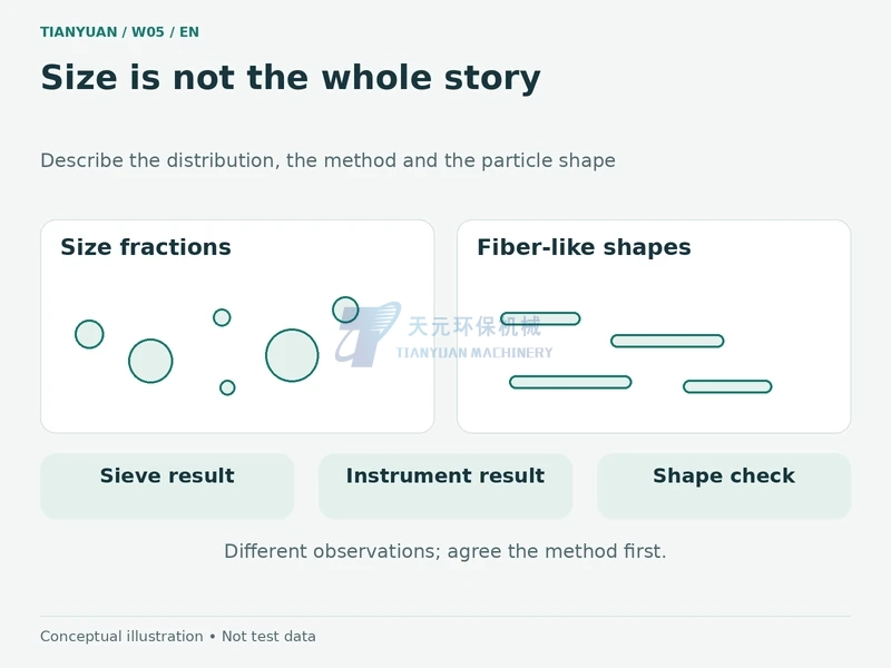 Conceptual comparison of particle sizes, fiber-like shapes and different measurement methods; not measured data