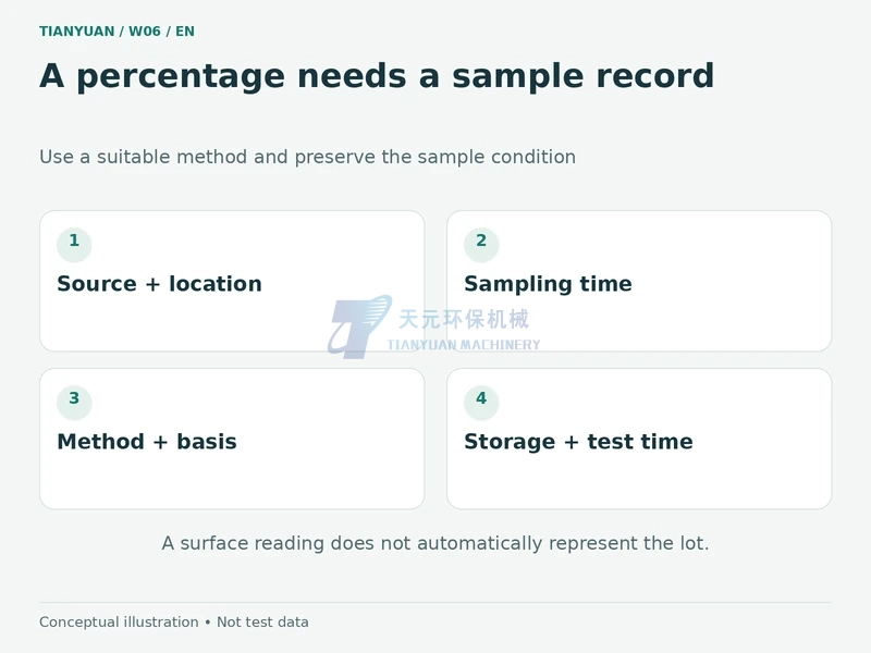 Four fields in a representative wood moisture sample record: source, time, method and preservation