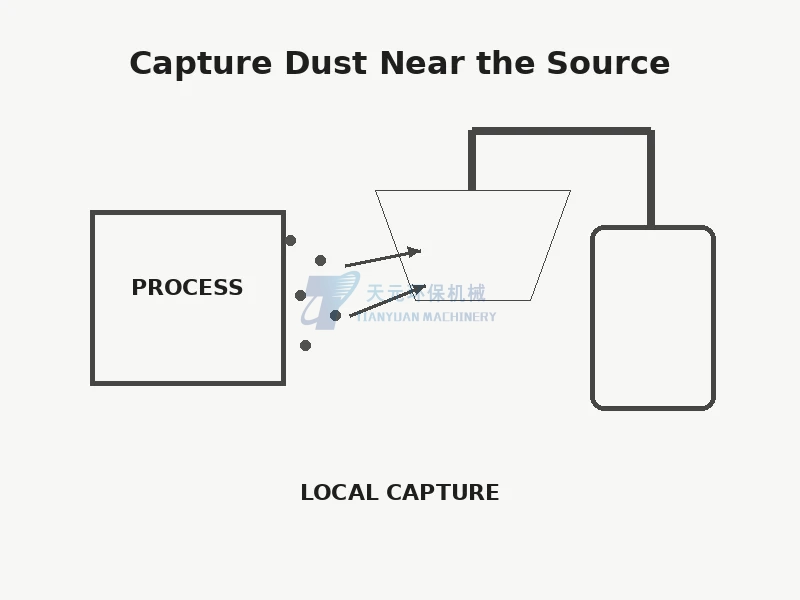 Local source capture of airborne powder near a process machine