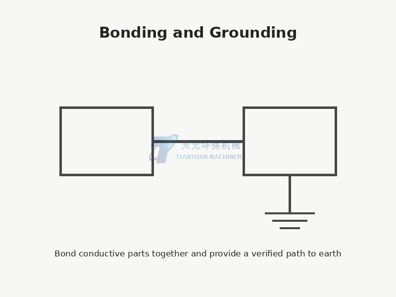 Bonding and grounding concept for conductive powder conveying equipment