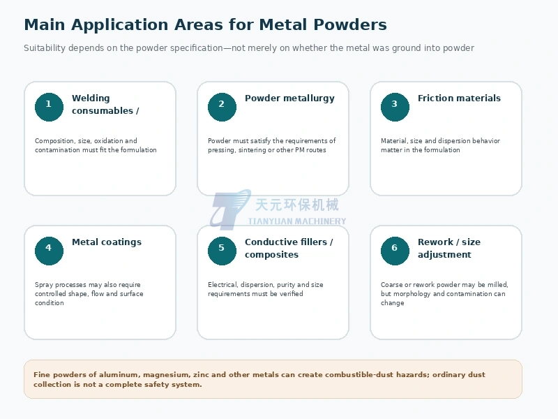Metal powder application areas including welding powder metallurgy coatings and composites