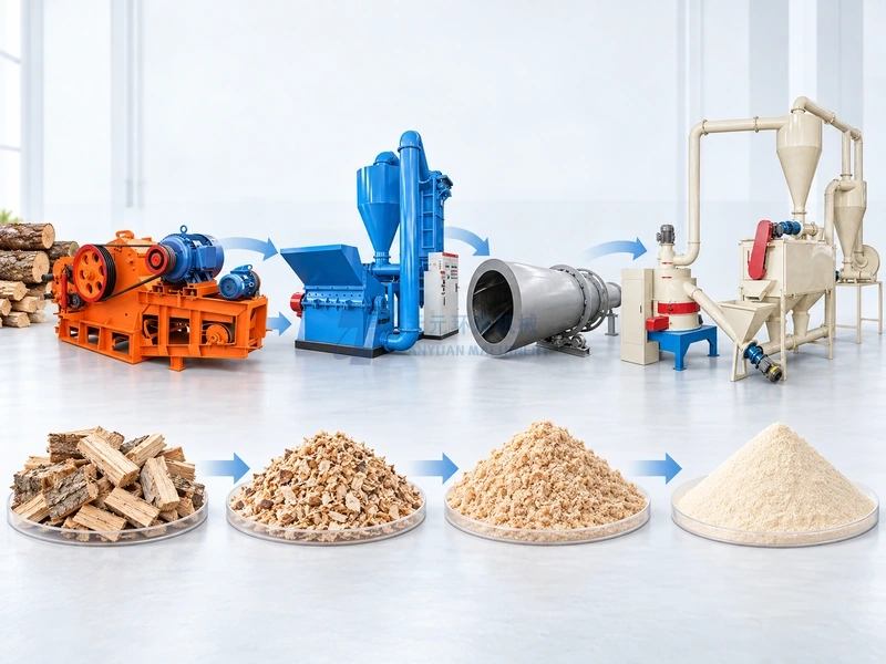 Wood flour quality control with progressively finer wood particles test sieves classification and collection equipment